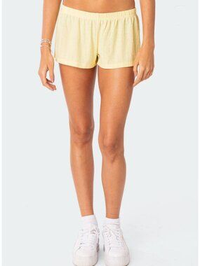 Edikted Pale Yellow Low Rise Mini Shorts Size S NEW